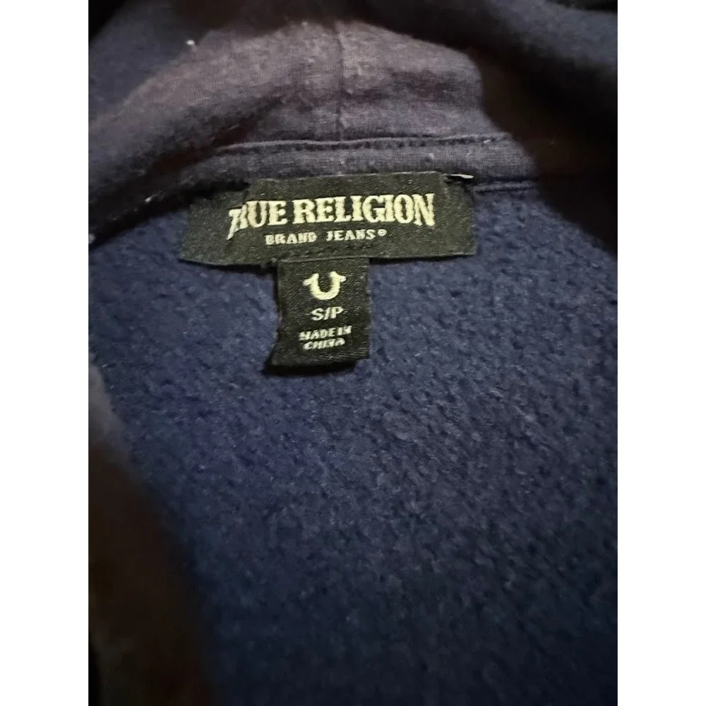 True Religion Mens Navy Blue Horseshoe Logo Full Zip Hoodie Sweatshirt Size S‎